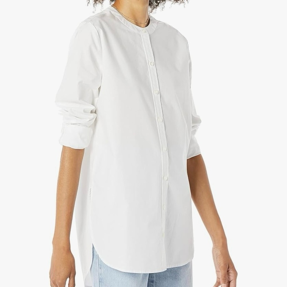🎈Amazon Essentials Women’s Long Sleeve Tunic Poplin Shirt White, X-Small